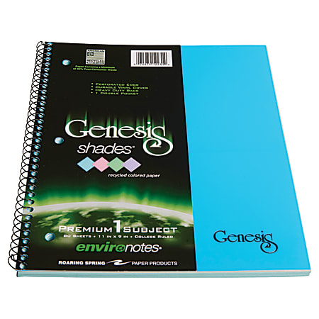 Genesis Roaring Spring Shades Notebook, 11" x 9", 1 Subject, College-Ruled, 80 Pages, 30% Recycled, Blue
