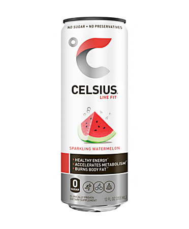 Celsius® Sparkling Fitness Drinks, Watermelon, 12 Oz, Pack Of 12