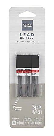 Office Depot® Brand Lead Refills, 0.5 mm, 2B Hardness, Tube Of 12 Leads, Pack Of 3 Tubes