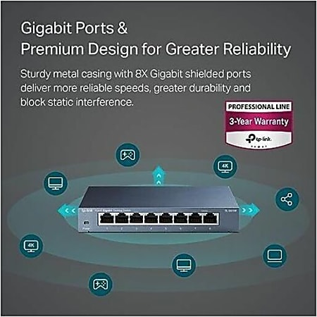 TP Link 8 Port Gigabit Ethernet Desktop Switch TL SG108 TP Link 8 Port Gigabit Ethernet Desktop Switch TL SG108