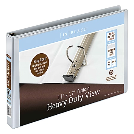 [IN]PLACE® Heavy-Duty View 3-Ring Binder, 1&quot; D-Rings, White
