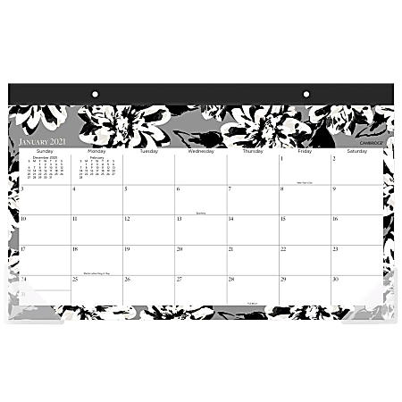 Cambridge® Compact Monthly Desk Pad Calendar, 17-3/4" x 11", Amelia, January To December 2021, 1460-705