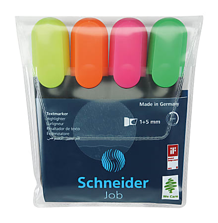 Schneider® Job Chisel Tip Highlighters, Assorted Colors, Pack Of 4