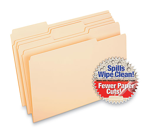 Pendaflex® CutLess WaterShed Tab File Folders, Legal Size, Manila, Pack Of 100