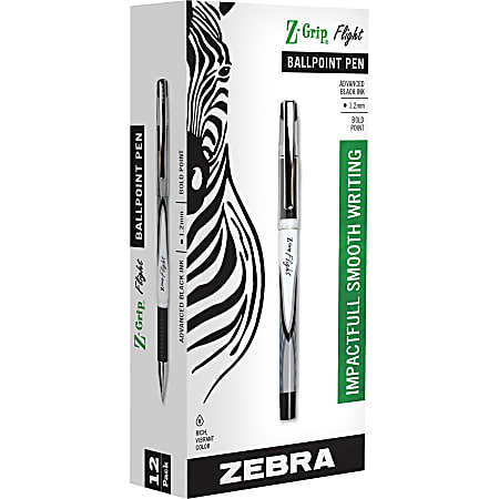 Zebra® Pen Z-Grip® Flight Stick Pens, Pack Of 12, Bold Point, 1.2 mm, Black Ink