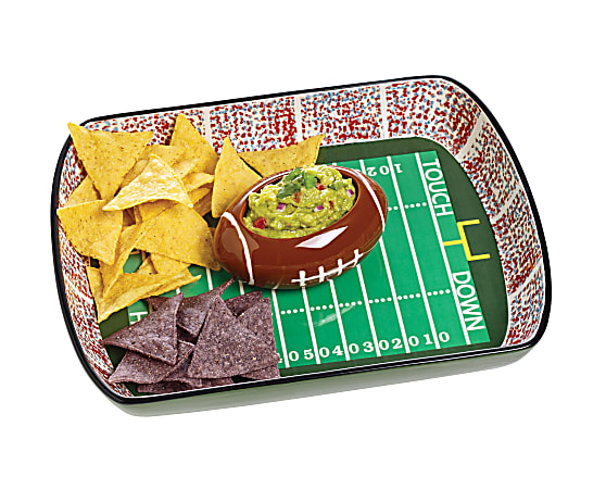 Orbit Ceramic Football Stadium Chip And Dip Set, Green/Brown