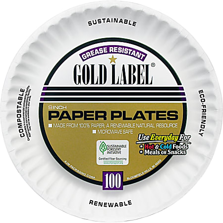 AJM Premium Gold Label Coated Paper Plates 9 Diameter White Pack Of 100 -  Office Depot
