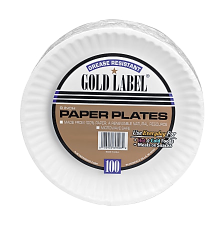 9 White Uncoated Paper Plate - 100/Pack