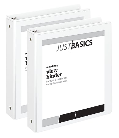 Just Basics® Economy View 3-Ring Binder, 1 1/2" Round Rings, 61% Recycled, White, Pack Of 2