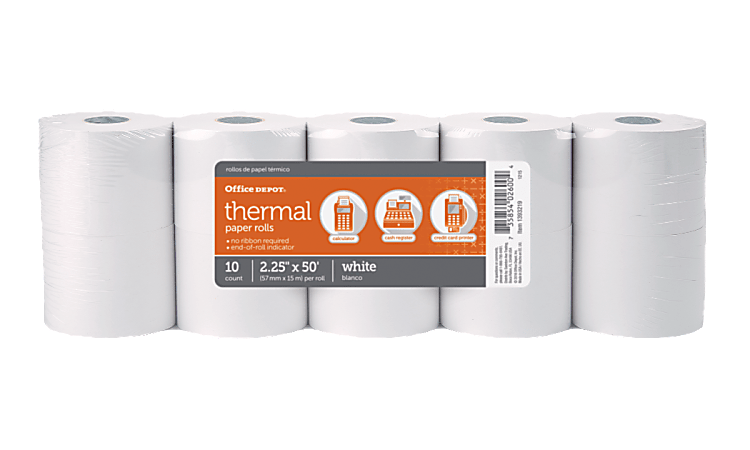Office Depot® Brand Thermal Paper Rolls, 2-1/4" x 50', White, Pack Of 10