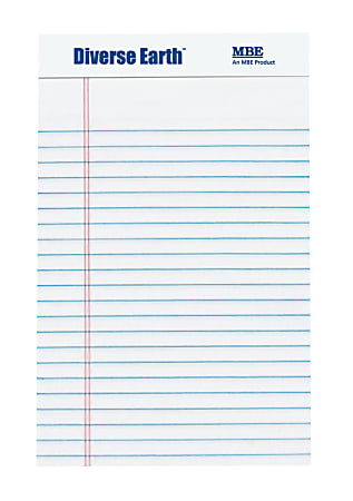 Diverse Earth Recycled Legal Pad, Legal Jr. Size, White, 5"x8"