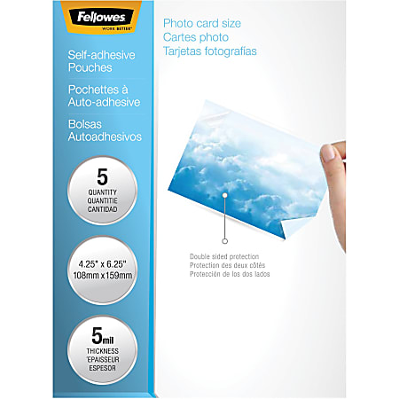 Fellowes Photo Self-Adhesive Pouches - 4.25 in x 6.26 in lamination pouches with adhesive back