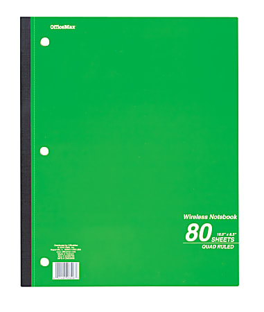 OfficeMax Wireless Notebook, Quad Ruled, 80 Sheets, 10.5" x 8.5"