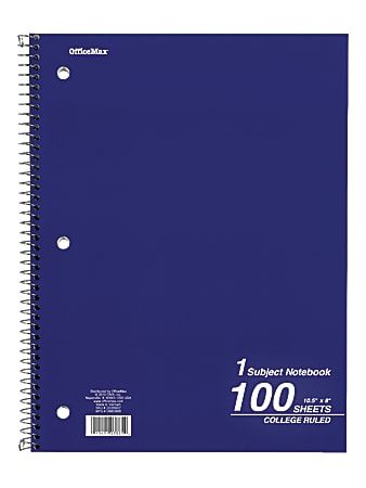 OfficeMax 1 Subject Notebook, 10-1/2' x 8", College Rule, Assorted Color Covers
