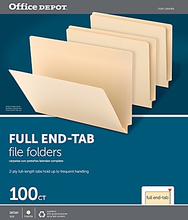 Office Depot Brand 2 Ply End Tab Folders Straight Cut Tabs Letter Size ...