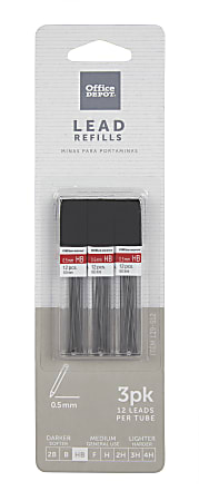Office Depot® Brand Lead Refills, 0.5 mm, HB Hardness, Tube Of 12 Leads, Pack Of 3 Tubes