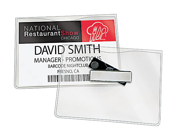Swingline GBC Magnetic Badge Holders, For Horizontal 4&quot; x 3&quot; Inserts, Clear, 6 Pack