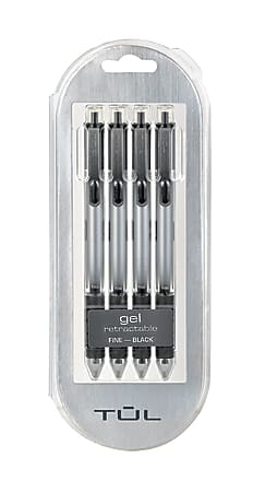 TUL® GL Series Retractable Gel Pens, Fine Point, 0.5mm, Silver Barrel, Black Ink, Pack Of 4 Pens