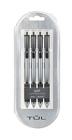 TUL Gel Pens, Retractable, Fine Point, 0.5 mm, Gray Barrel, Black Ink, Pack  Of 12