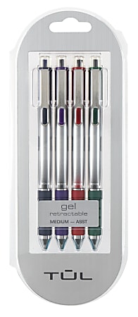 TUL Retractable Gel Pens 0.7 mm Medium Point, Assorted 4/pk