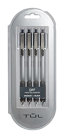 TUL Gel Pens, Retractable, Medium Point, 0.7 mm, Gray Barrel, Black Ink,  Pack Of 12