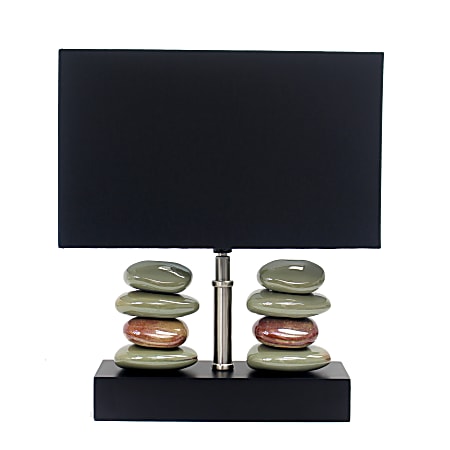 Elegant Designs Rectangular Dual Stacked Stone Ceramic Table Lamp, 14"H, Black Shade