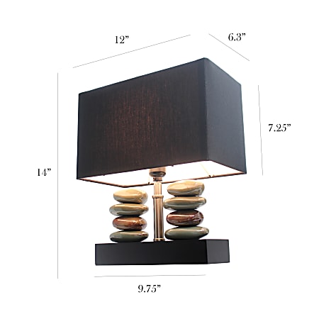 Elegant Designs Rectangular Dual Stacked Stone Ceramic Table Lamp 14 H Black Shade Office Depot