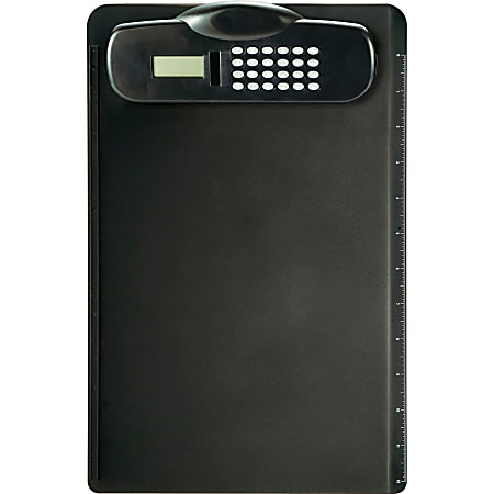 OIC Calculator Clipboard with Built-in Ruler - 9" x 13 3/4" - Plastic - Black - 1 Each