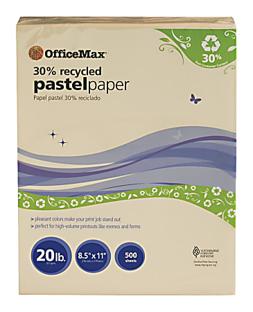 OfficeMax Brand Pastel Copier Paper Letter Size 8 12 x 11 Ream Of 500  Sheets 20 Lb 30percent Recycled Ivory - Office Depot