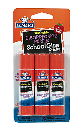 Elmer's Disappearing Purple School Glue Sticks, Washable, 6 Gram, 3 Count
