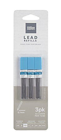 Office Depot® Brand Lead Refills, 0.7 mm, HB Hardness, Tube Of 12 Leads, Pack Of 3 Tubes