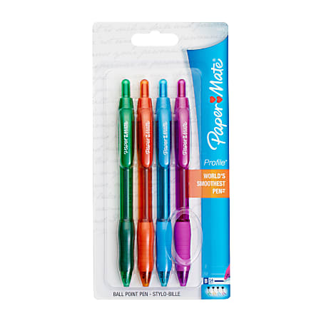 Paper Mate® Profile™ Retractable Ballpoint Pens, Bold Point, 1.4 mm, Assorted Barrels, Assorted Ink Colors, Pack Of 4