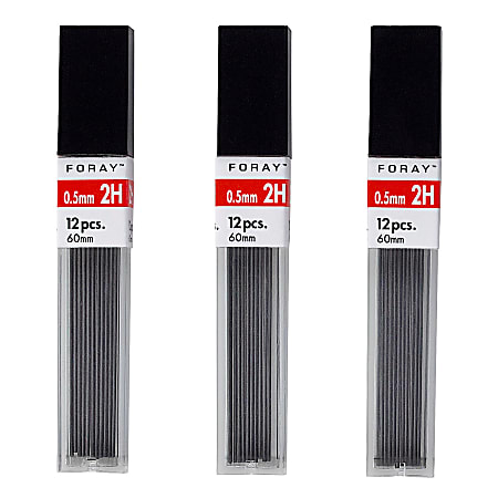 FORAY® Lead Refills, 0.5 mm, 2H Hardness, Tube Of 12 Leads, Pack Of 3 Tubes