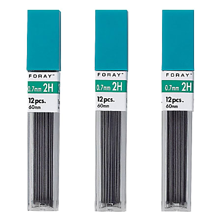 FORAY® Lead Refills, 0.7 mm, 2H Hardness, Tube Of 12 Leads, Pack Of 3 Tubes