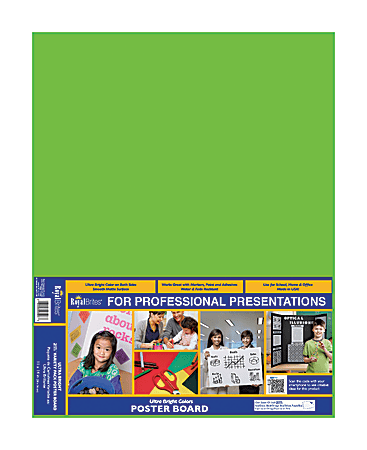 Royal® Brites Fluorescent Poster Board, 22" x 28", Green, Pack Of 5