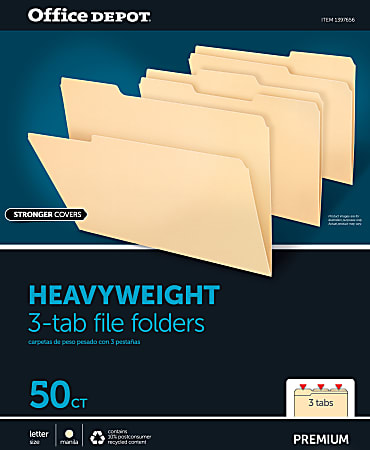 Office Depot Brand Heavyweight Manila File Folders 13 Cut Letter Size 8 ...