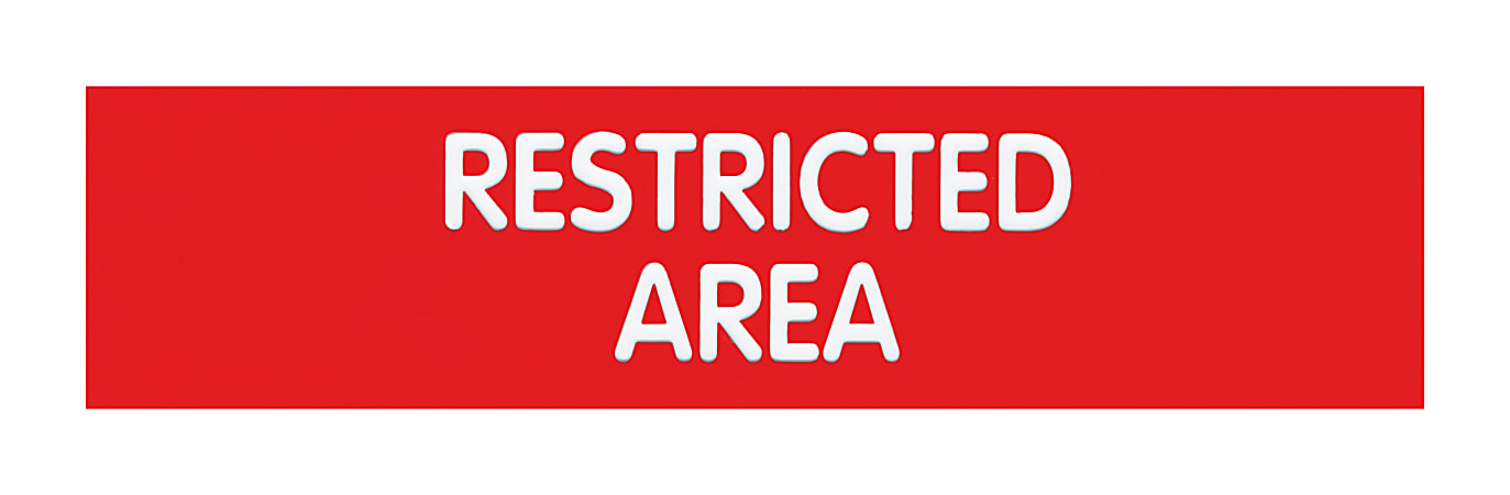 Cosco® Engraved "Restricted Area" Sign, 2" x 8", Red/White