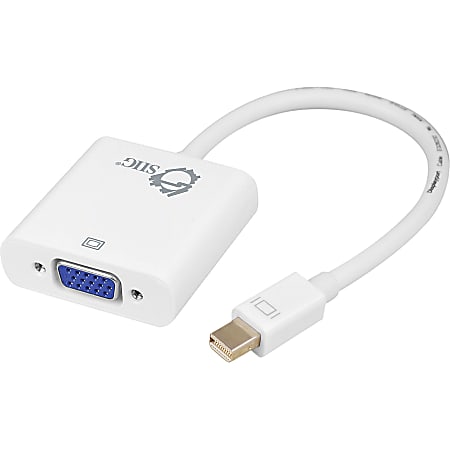 SIIG Mini DisplayPort to VGA Adapter Converter - First End: 1 x 20-pin Mini DisplayPort 1.1a Digital Audio/Video - Male - Second End: 1 x 15-pin HD-15 - Female - Gold Plated Connector - White