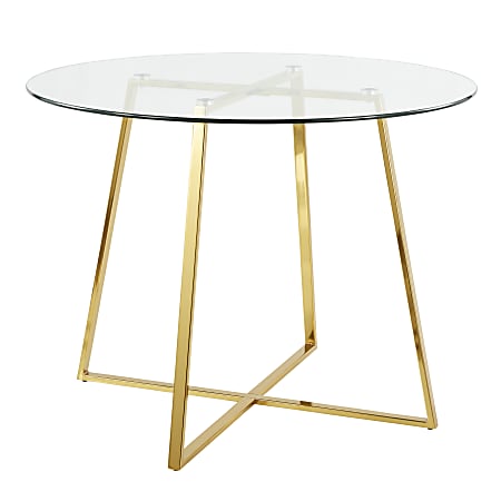 LumiSource Cosmo Glass Dining Table, 30-1/4"H x 39-1/2"W x 39-1/2"D, Clear/Gold