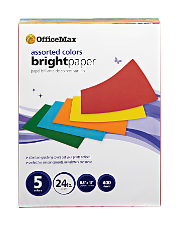 Office Depot® Brights Paper, Letter Size (8 1/2" x 11"), 24 Lb, Assorted Colors, Ream Of 400 Sheets