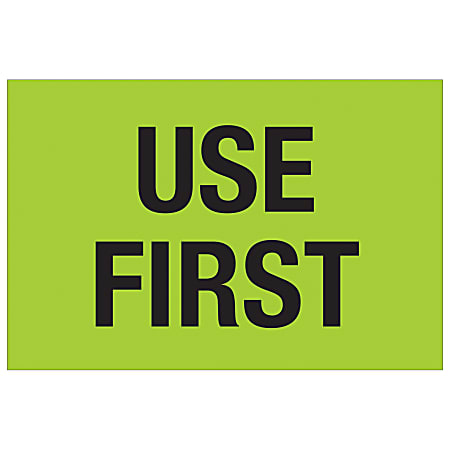 Tape Logic® Preprinted Special Handling Labels, DL1136, Use First, Rectangle, 2" x 3", Fluorescent Green, Roll Of 500
