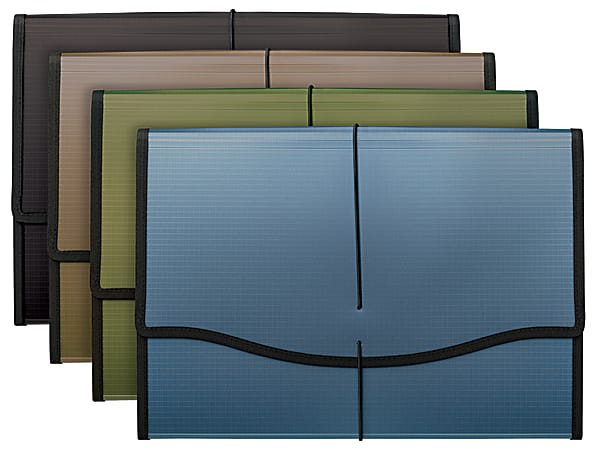 Office Depot® Brand Polypropylene 13-Pocket Expanding File, 13 Pocket, Expansion 12", 8 1/2" x 14", Legal, Blue;Black;Purple;Green, Pack of 1