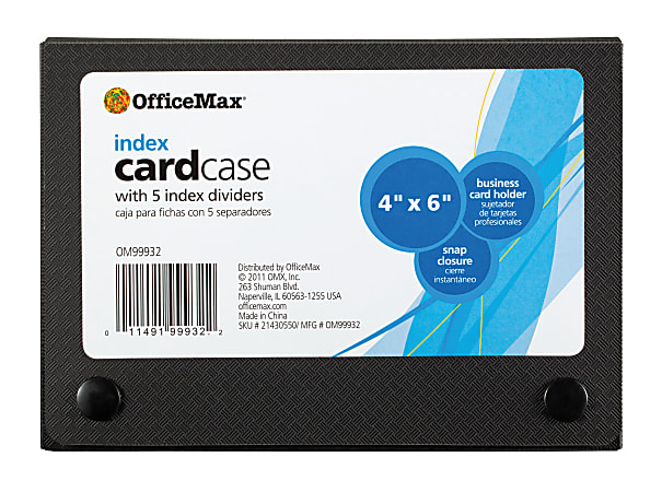 OfficeMax 4" x 6" Index Card Box, includes 5 clear dividers, Assorted colors