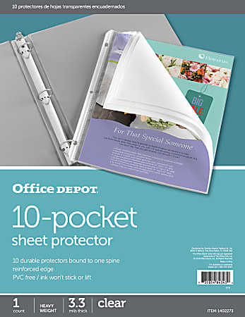 Office Depot® Brand 10-Pocket Sheet Protector, 8-1/2" x 11", Clear
