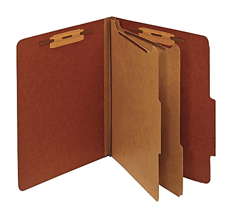 Office Depot® Brand Classification Folders, 2 1/2" Expansion, Letter Size, 2 Dividers, 83% Recycled, Brick Red, Pack Of 5 Folders