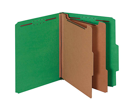 Office Depot® Brand Classification Folders, 2 1/2" Expansion, Letter Size, 2 Dividers, 100% Recycled, Light Green, Pack Of 5 Folders