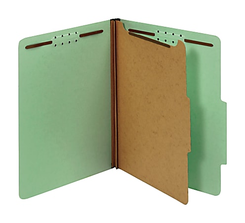 Office Depot® Brand Classification Folders, 1 3/4" Expansion, Letter Size, 1 Divider, 100% Recycled, Dark Green, Pack Of 5 Folders