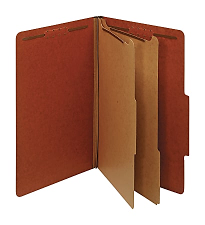 Office Depot® Brand Classification Folders, 2 1/2" Expansion, Legal Size, 2 Dividers, 100% Recycled, Red, Pack Of 5 Folders