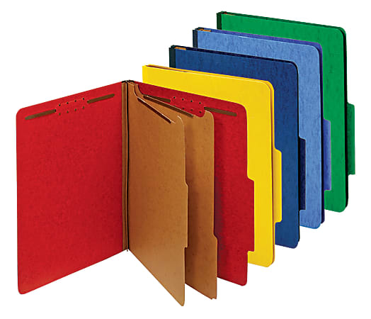Office Depot® Brand Classification Folders, 2-1/2" Expansion, 2 Dividers, 8 1/2" x 11", Letter, 30% Recycled, Assorted, Box of 5