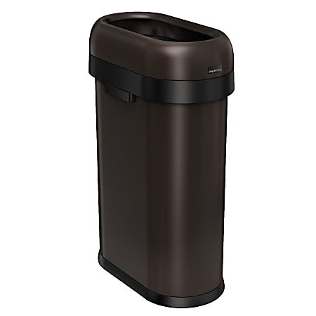 simplehuman Slim Open Trash Can, 13 Gallons, Dark Bronze Steel